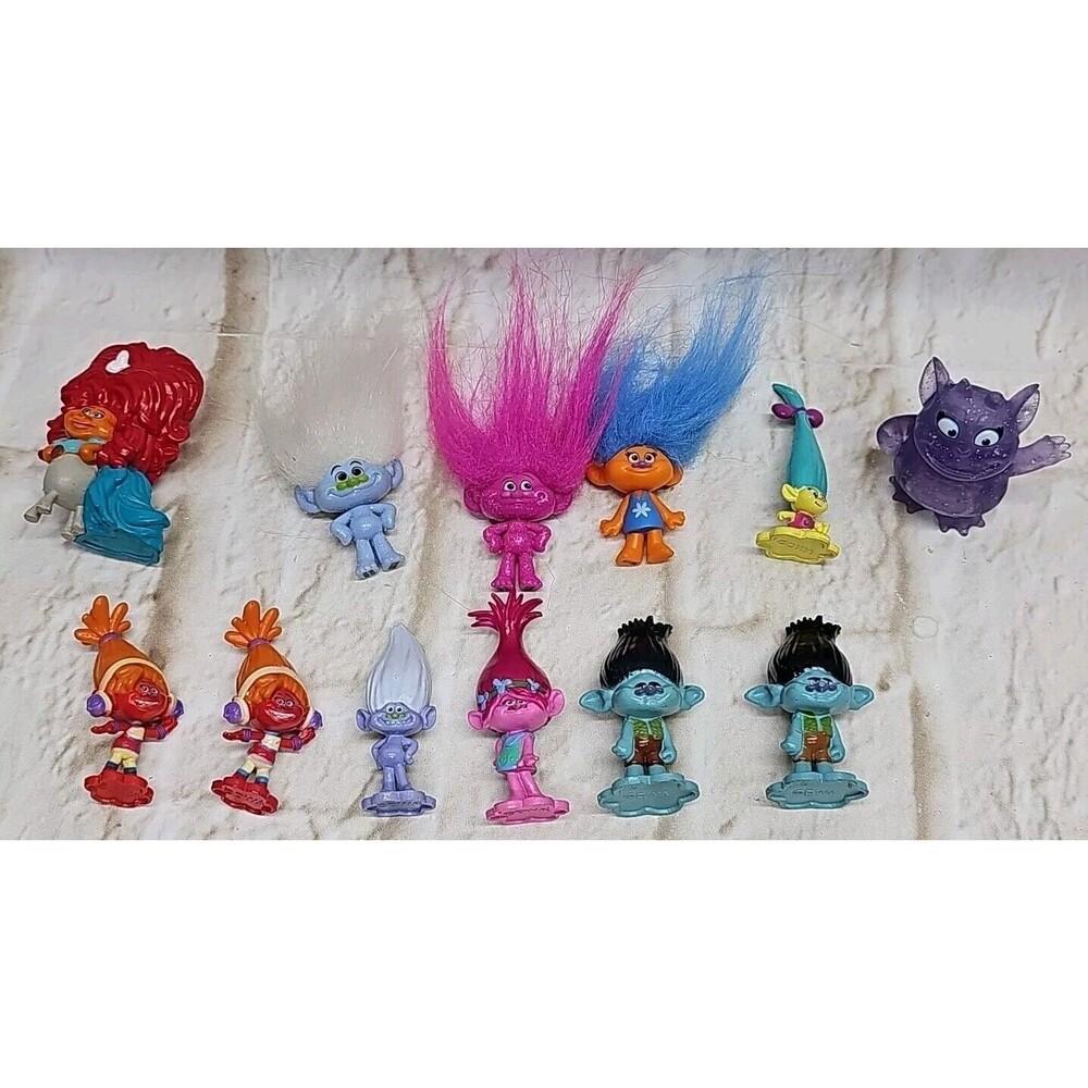 Mix Lot Of 12 - DreamWorks Mini Trolls PVC Plastic Figures Toy Cake Topper 2"